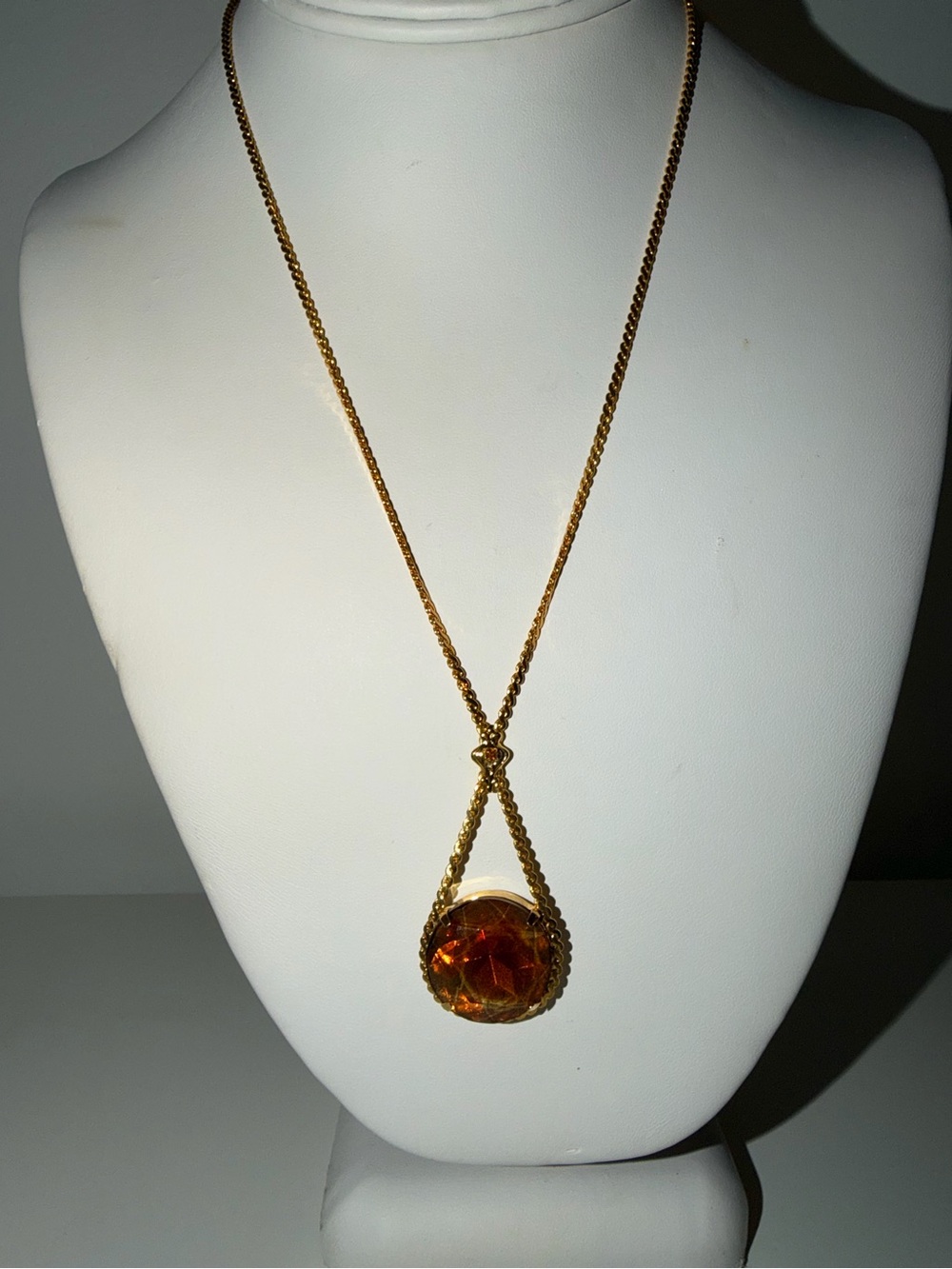 Vtg Signed Hobe Gold-Tone With Brown Large Stone Necklace